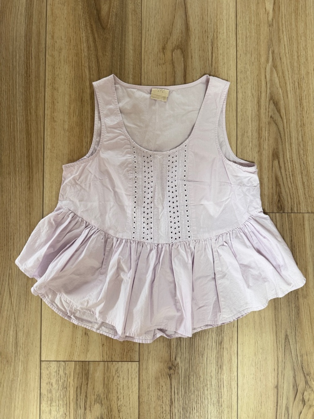 Anthropologie Vanessa Virginia Lavender Eyelet Peplum Poplin Ruffle Top Size 10